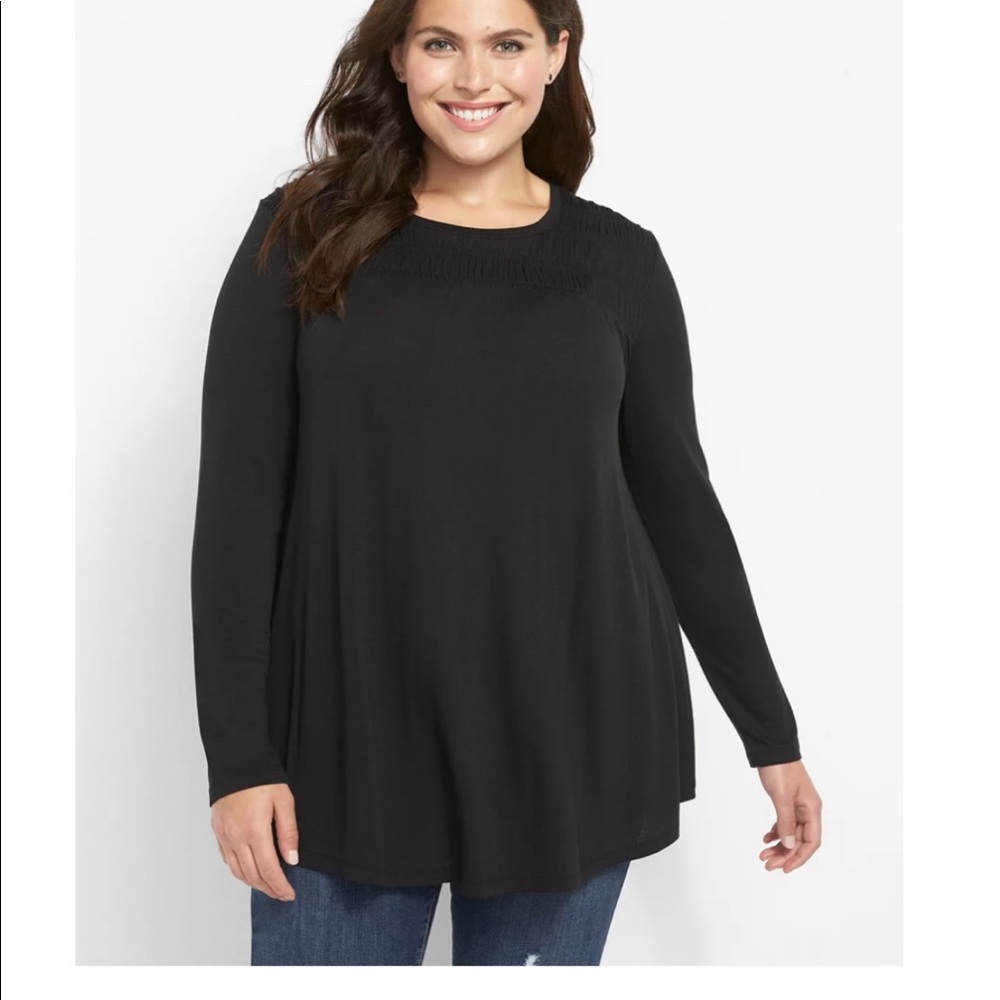 NWT Lane Bryant Black Smocked Yoke Max Swing Tunic- Size 10/12